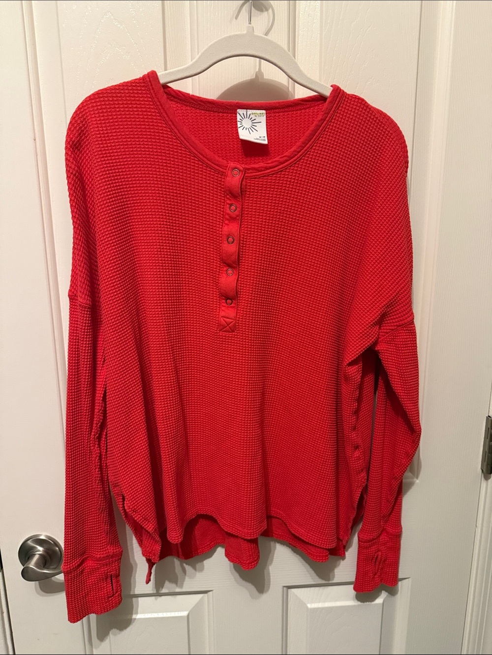 Aerie- Offline - Red Waffle Knit Henley Long Sleeve Top - Size M